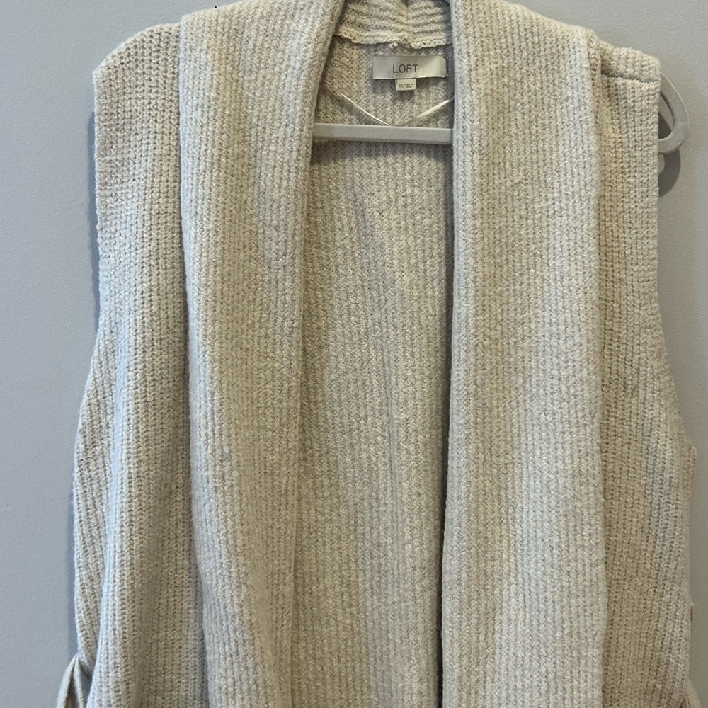 LOFT Beige Knit wool Cardigan with Belt XXL - Picture 5 of 11